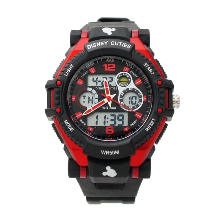 MICKEY MOUSE MS5549R DISNEY JAM TANGAN ANAK SPORTS HITAM MERAH ORI