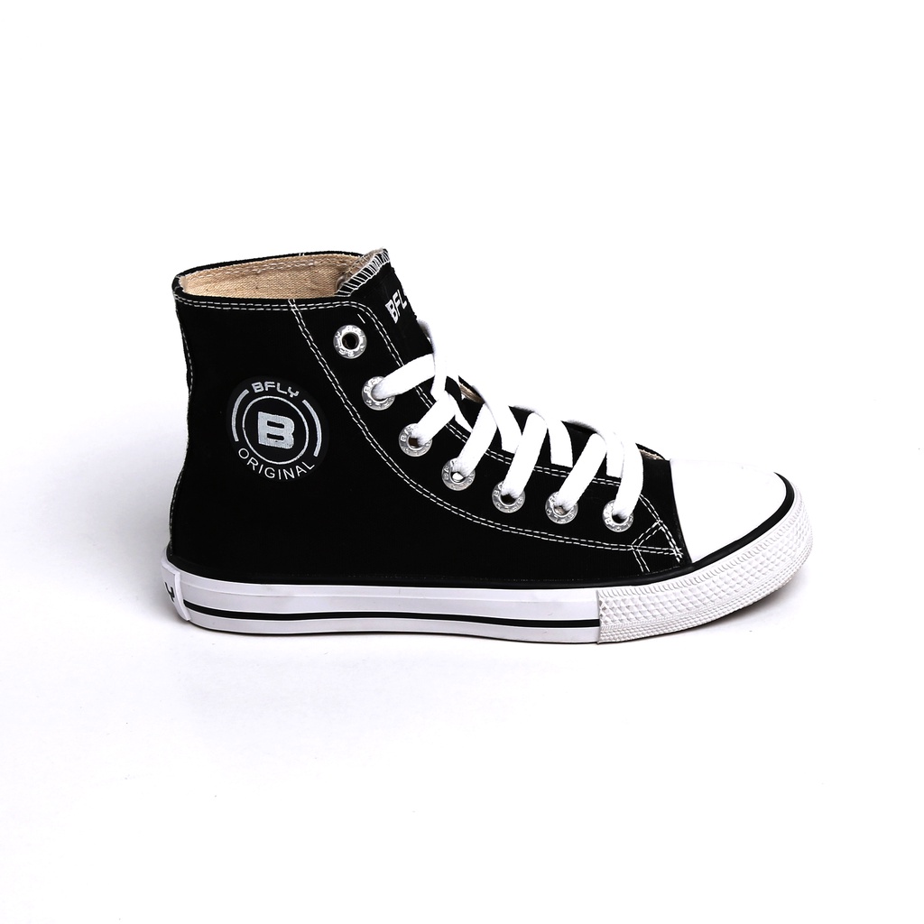 BFLY Sepatu Sekolah High Anak Casual BASIC HIGH JR 3 Black White Canvas Original Premium