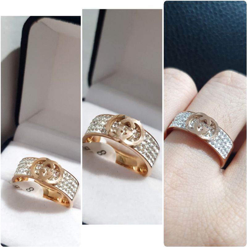 Cincin Titanium Asli Mata Kilau Rosegold Anti karat Stainless steel 015