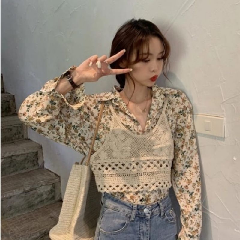 MDLV ~ 8785 SORA 2PCS SET BLOUSE KOREA KEMEJA KOREA SET KEMEJA &amp; VEST FASHION KOREA FASHION IMPORT