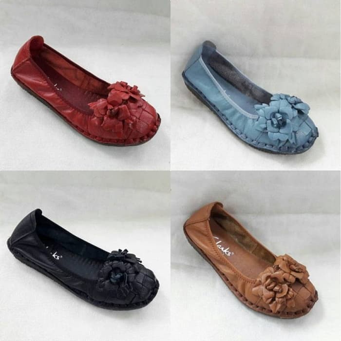 Sepatu Wanita Clarks Flower Flat - Hitam- 36