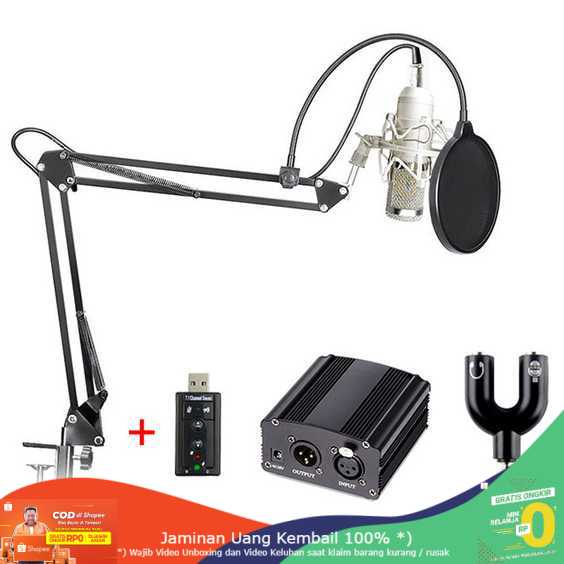 (BISA COD) RVOSTR STUDIO Microphone BM-800+Scissor Arm Stand+Phantom Power+SC+Filter
