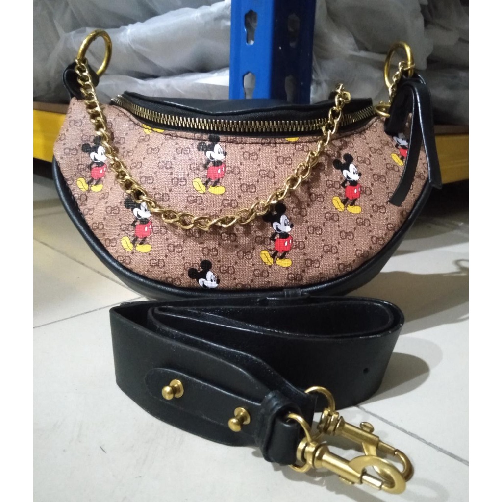 BJ42775 - BLACK/BROWN - TAS SLEMPANG SALE MICKEY SLINGBAG WAISTBAG TALI RANTAI TAS WANITA FASHION IMPORT MODIS ELEGAN TERMURAH TERLARIS TERBARU BAGSTORE JAKARTA TAS BATAM BQ2775 CR7275 LT1130