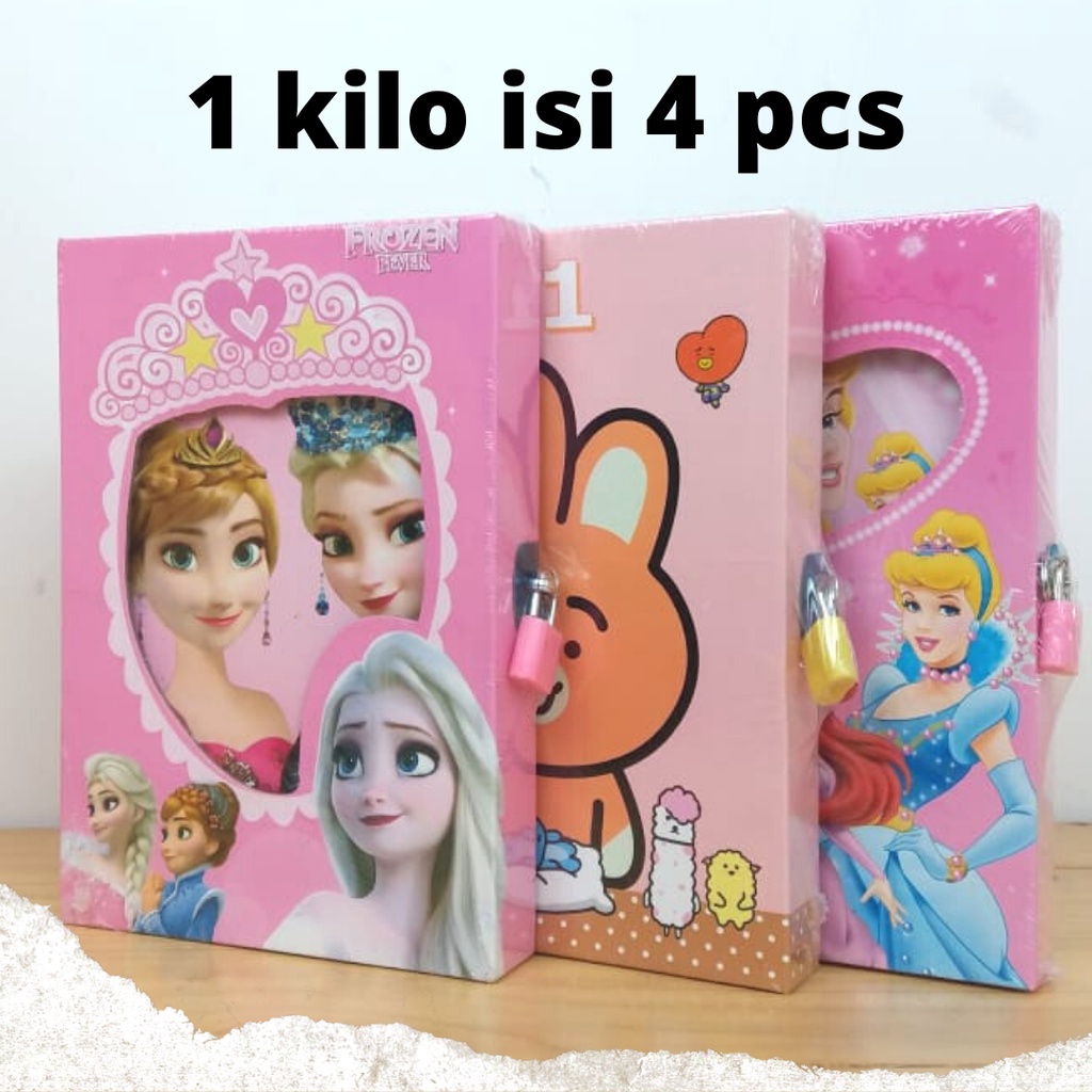

[1kg isi 4pcs] Buku Diary Catatan Harian NOTEBOOK Gembok murah motif gambar lucu