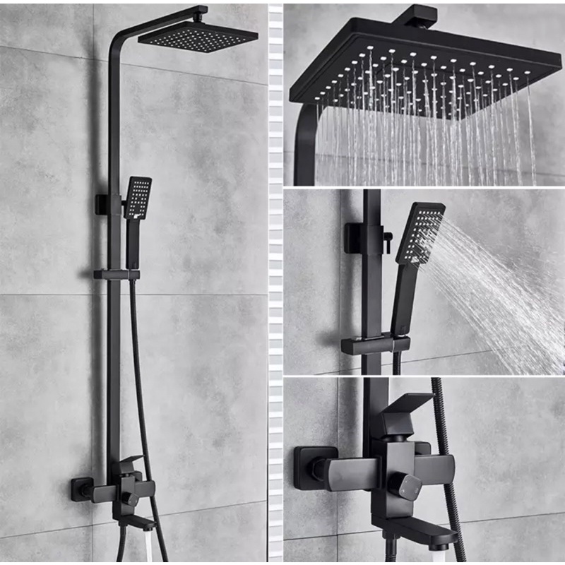 HS338 Shower Tiang Column Set Mandi Kran Panas Dingin Mixer Hitam Black