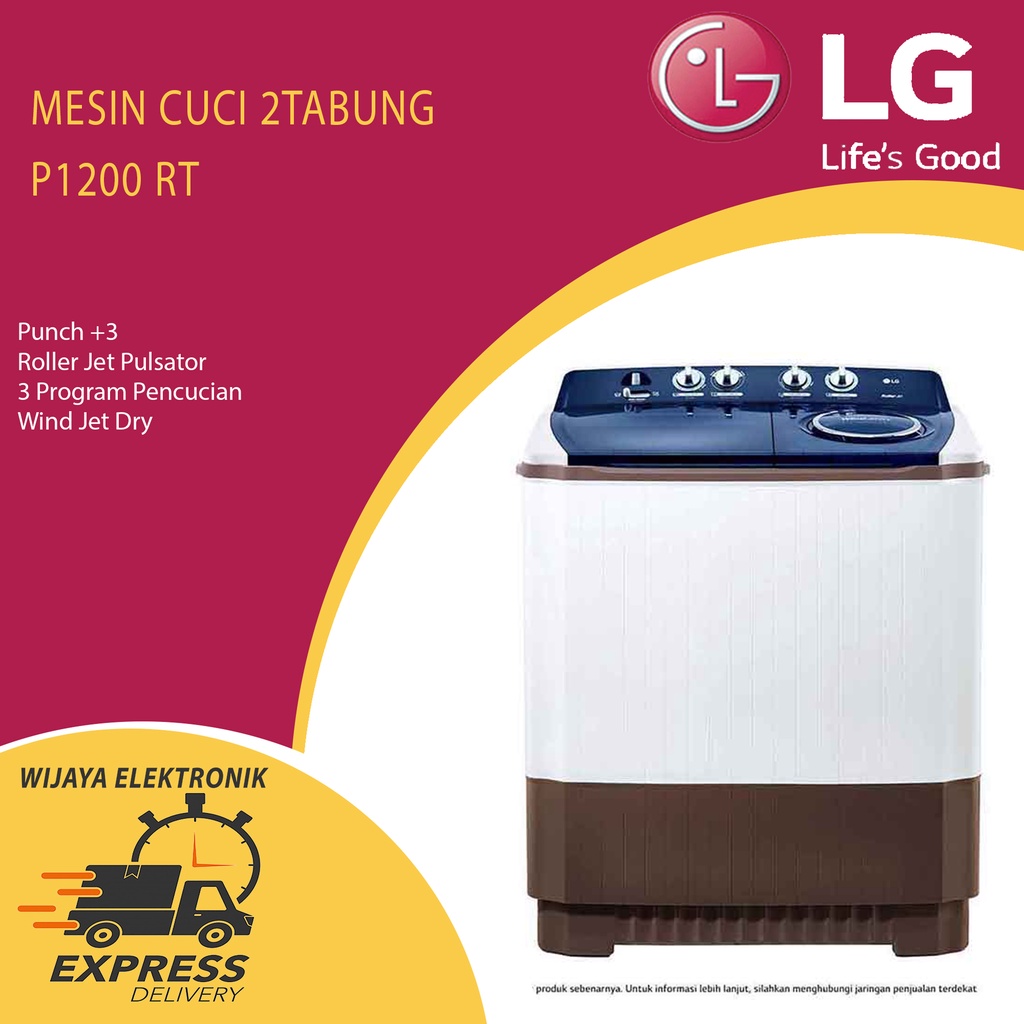MESIN CUCI 2 TABUNG 12KG LG P1200RT ROLLER JET PULSATOR