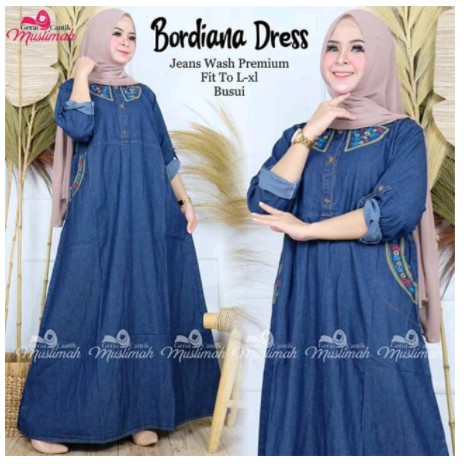 Bordiana dress maxi jeans aplikasi bordir