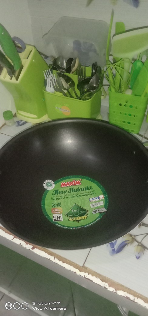 Maxim Halania Wajan Panci Penggorengan Teflon Anti Lengket Wok 32 Cm - Hijau