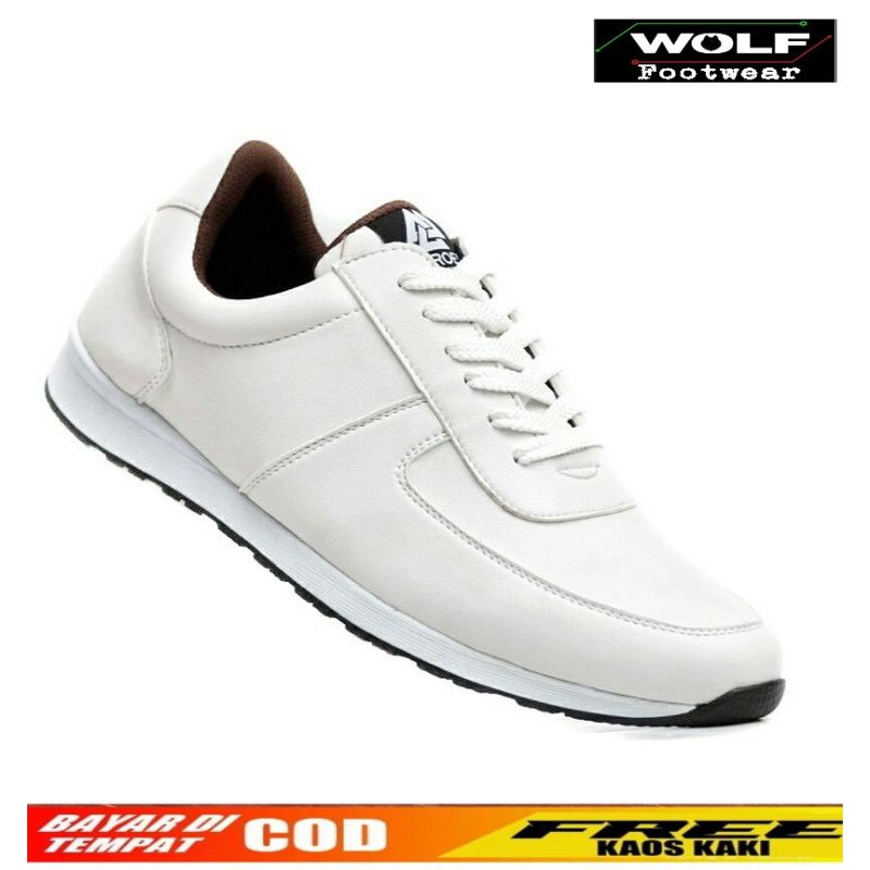 RABIOT WHITE |WOLF x HEROES| Sepatu Putih Pria Sneakers Casual Kulit Polos Kasual Cowok Original