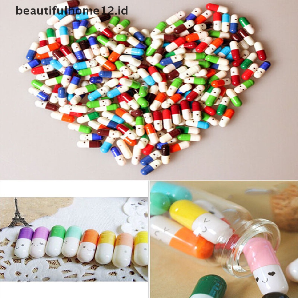 【beautifulhome12.id】 50 Pcs Message in a Bottle Capsule Letter Cute Love Friendship Half Color Pills .