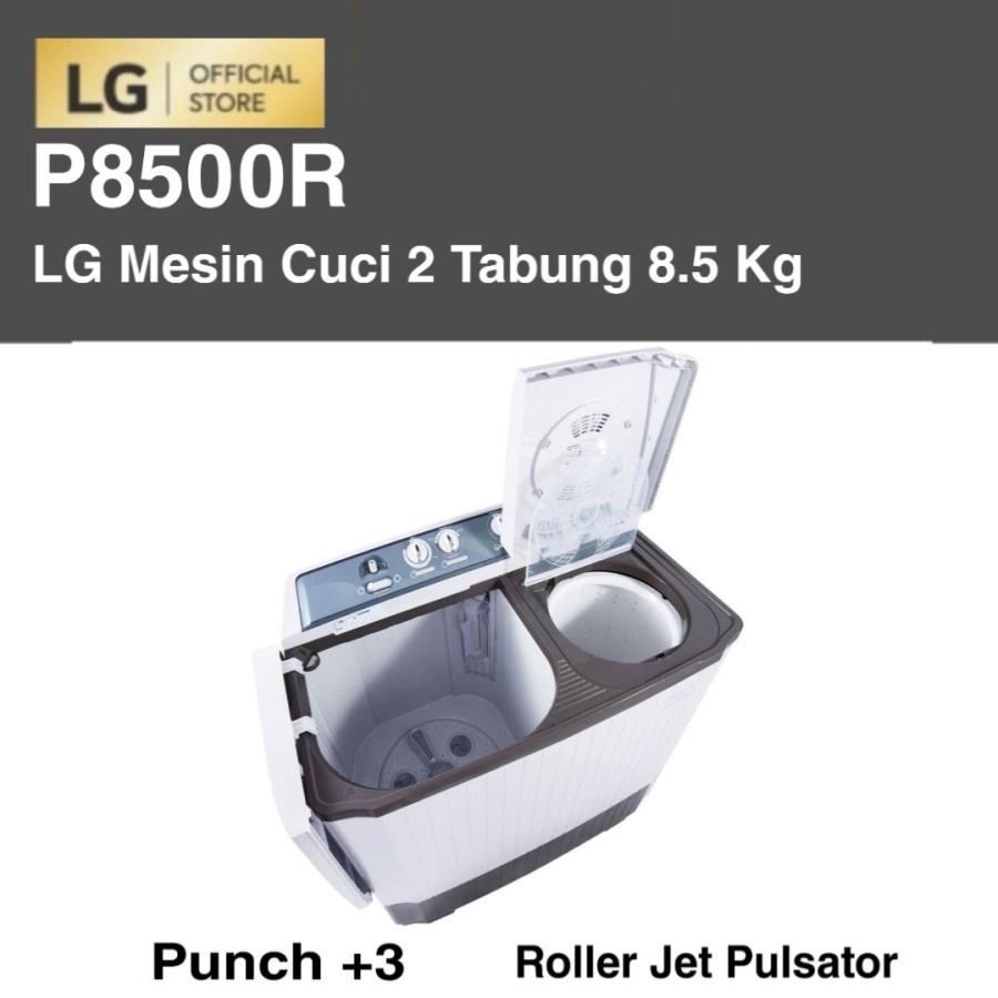 LG P8500R Mesin Cuci 2 Tabung 8.5 Kg Light Grey