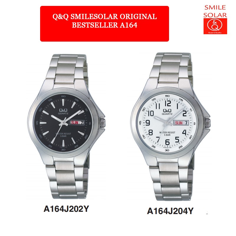 Jam Tangan Pria Casual Business Rantai Stainless Steel Tanggal Hari Analog Original Q&amp;Q QnQ QQ A164 A164J Series