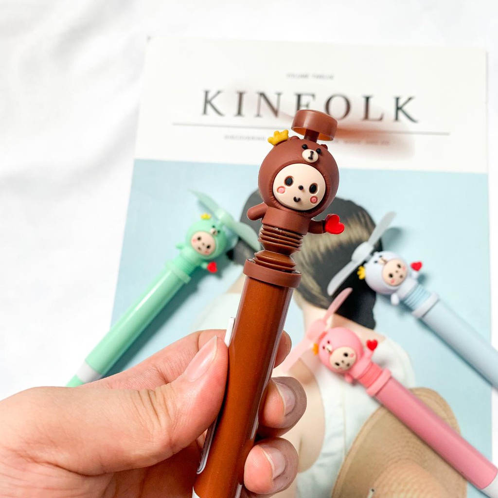 Kipas dengan pulpen bentuk boneka lucu gel kipas mini alat tulis sekolah unik souvenir JAKARTA COD-5