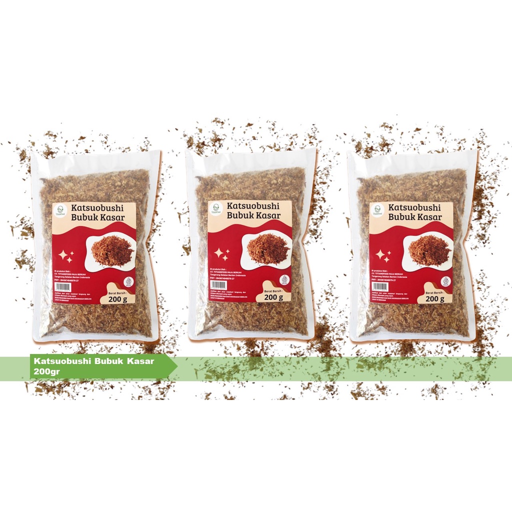 

Katsuobushi Bubuk kasar 200gram Grade D ikan cakalang bonito dasi taburan takoyaki halal kaldu ikan