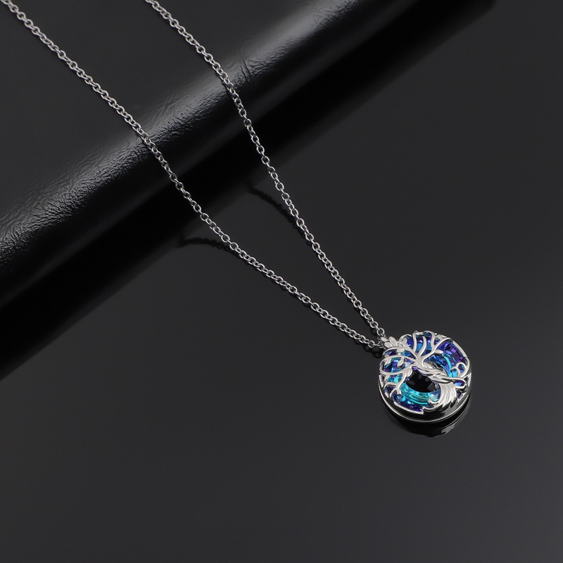 Fancyqube Kalung Desain Pohon Kehidupan Bahan Sterling Silver 925 Dengan Lingkaran Kristal Untuk Wanita