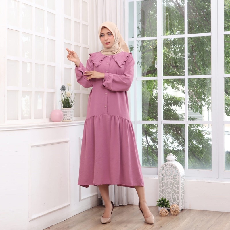 351 MIDI DRESS CRINKLE JUMBO XXL BIGSIZE MUSLIM POLOS RAYON MURAH PGMTA GROSIR KERAH KANCING BUSUI