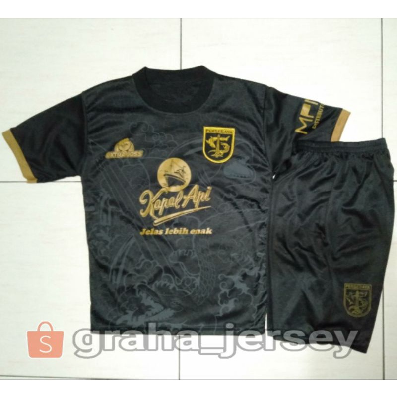 Setelan Kids Persebaya Alternate 2020 - 2021 3rd Shopee Liga 1 Hitam Gold Jersey Anak Lokal