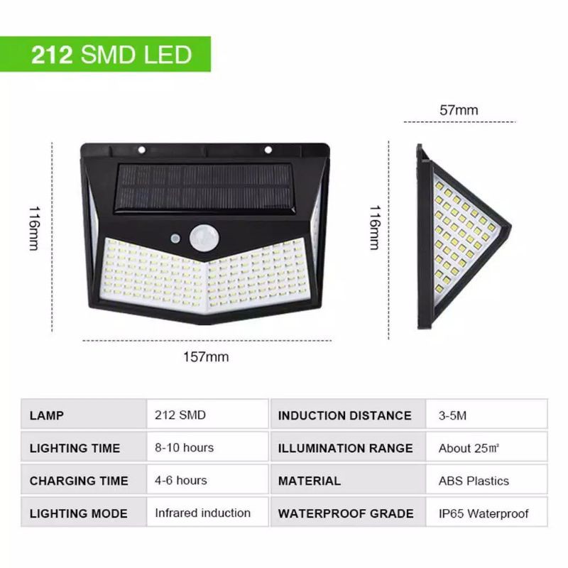 Lampu Taman Dinding 212 Led - 3 Mode Tenaga Surya Dengan Sensor Gerak