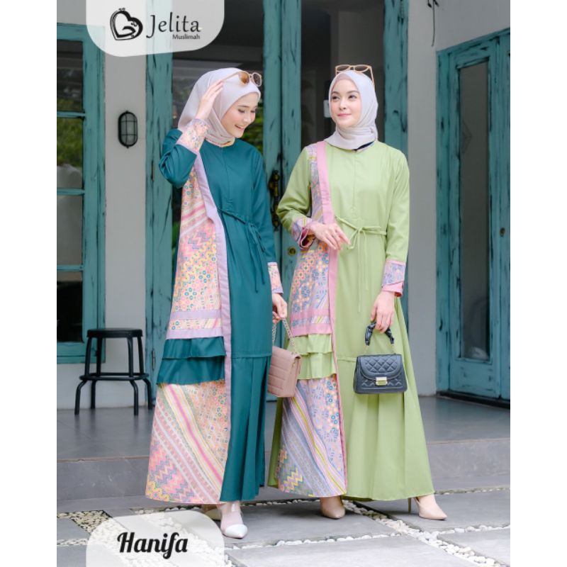 Jelita Muslimah - Hanifah Olive & Teal (Gamis)