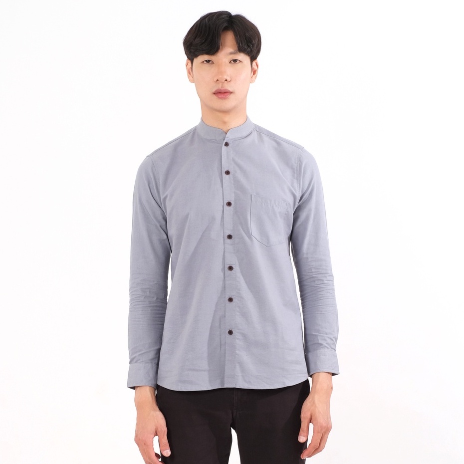 SANVANINA Kemeja Polos Panjang Shanghai Katun Rami Abu-Abu - Kareem Grey E-1414H