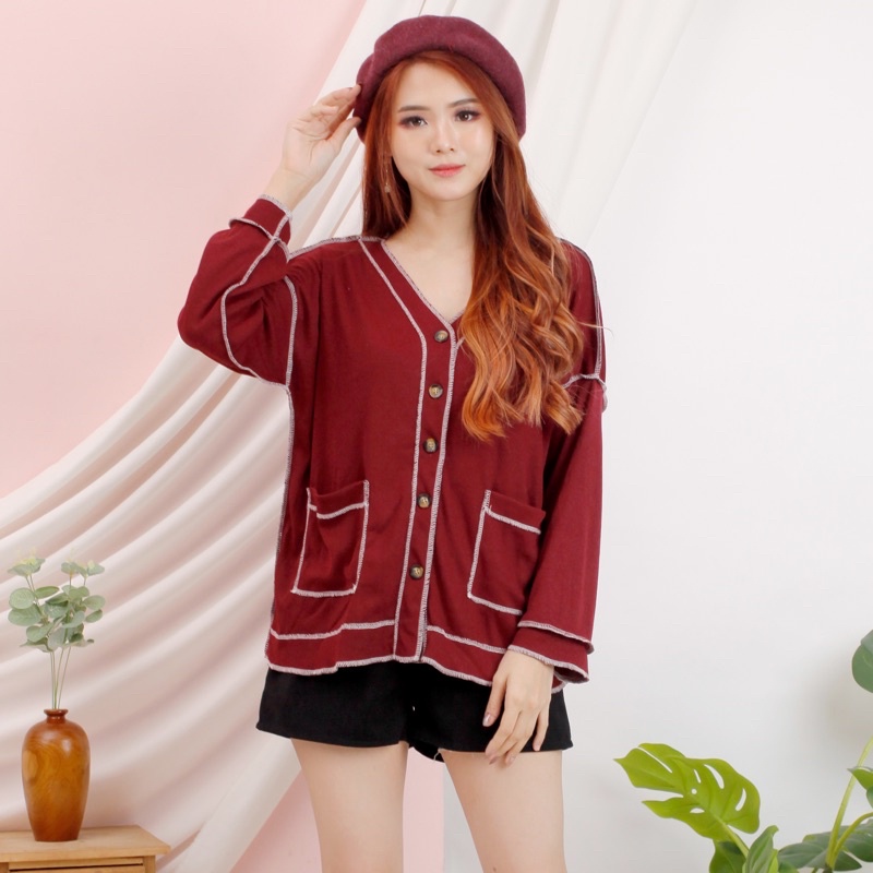 CARDIGAN TERBALIK CDG KANCING TANGAN PANJANG POLOS LIST KEREN MURAH GROSIR VIRAL MEWAH MODEL KOREA RAJUT KNIT