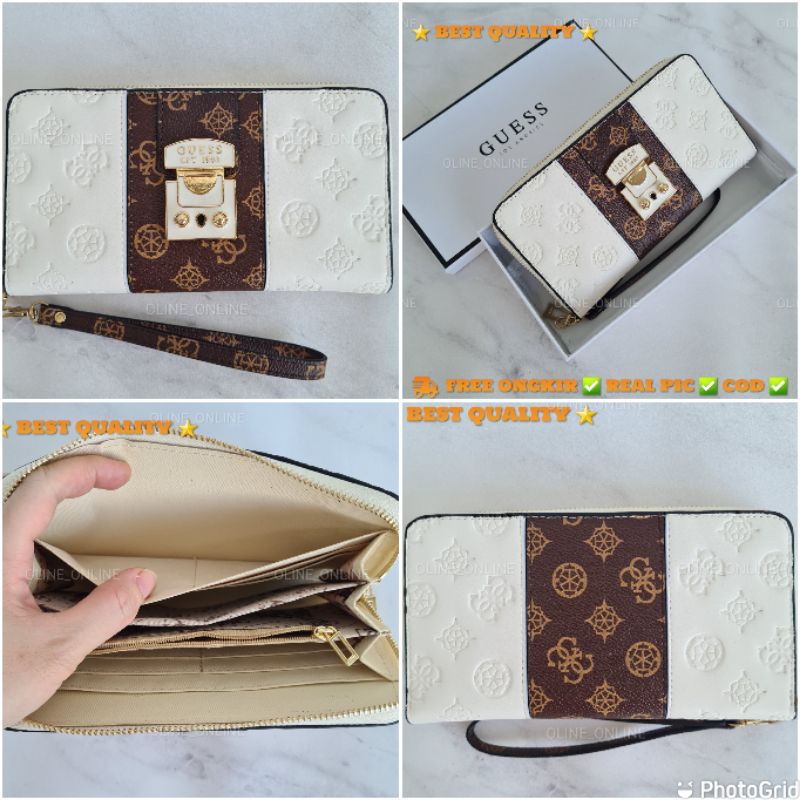 dompet wanita carlong dengan handle pouch wallet wrislet emboss gs logo zipper carryall long big size gb