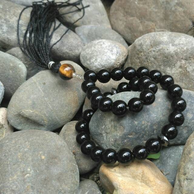 Tasbih Pria 33 Butir Natural Black Agate Bukan Black Jade Aceh