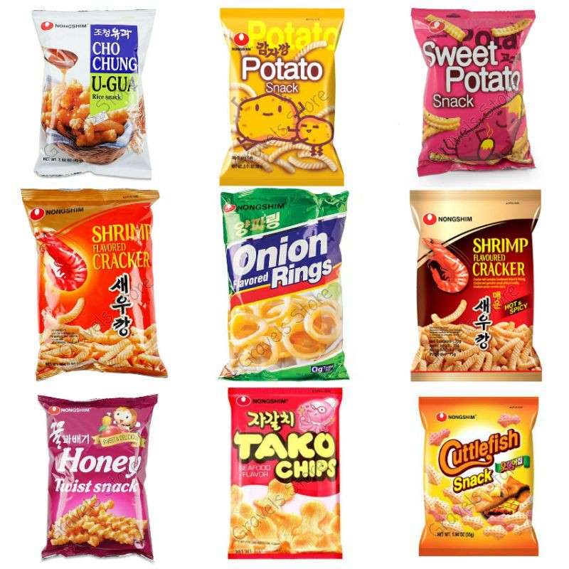 

NongShim Snacks Crackers ALL VARIAN - Onion Ring Snack - Cho Chung - Shrimp Original Hot Spicy