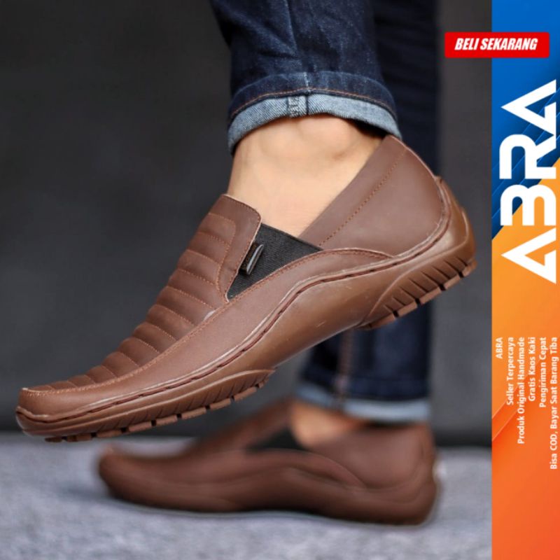 CORZA Sepatu Slip On Casual Kulit Asli Kasual Formal Anti Slip Kerja Kantor Kondangan Pria/Cowok