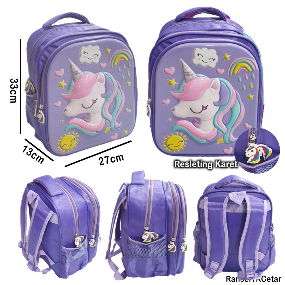 PROMO 10.10 Tas Ransel Anak Sekolah TK Anak Perempuan Cantik Karakter Kartun Kuda Pony Rambut Pirang Cetar Burung Pinguin OWL Balon Candy Pin GLOSSY TIMBUL 3Resleting IMPORT