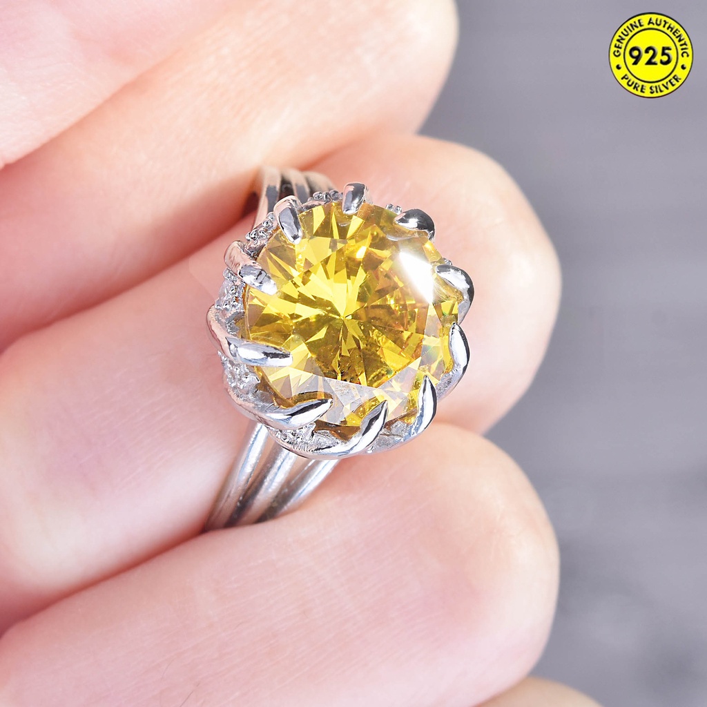 Cincin Model Terbuka Desain Bunga Teratai Hias Permataberlian Warna Kuning Untuk Wanita