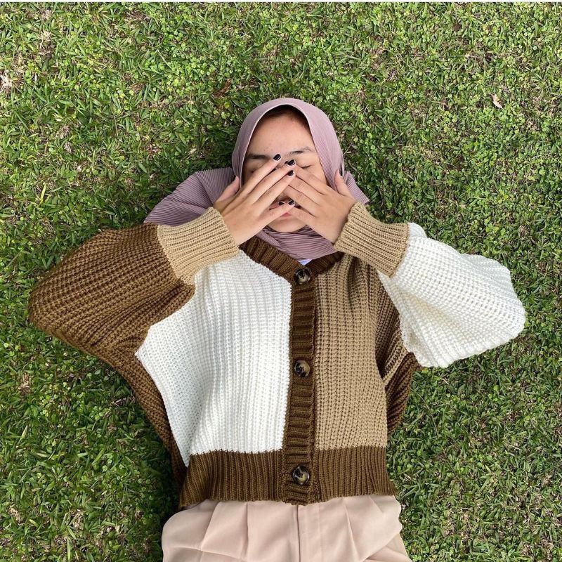 Helena Cardigan Knit Outerwear HELEN CARDY RAJUT TWIST PREMIUM Color Full Combi Cardie Fashion Wanita Remaja Muslim Terlaris