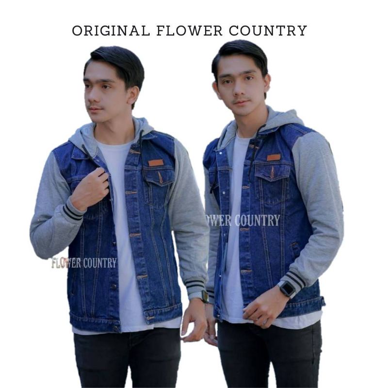 Jaket Jeans Reglan Kombinasi Fleece Sweater Pria - Jeans Combi Cotton Jaket Motor