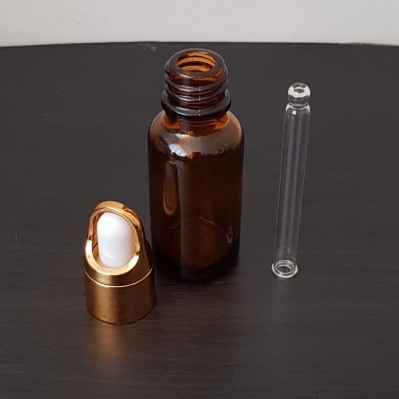 botol kaca pipet 20ml coklat amber tebal ring gold