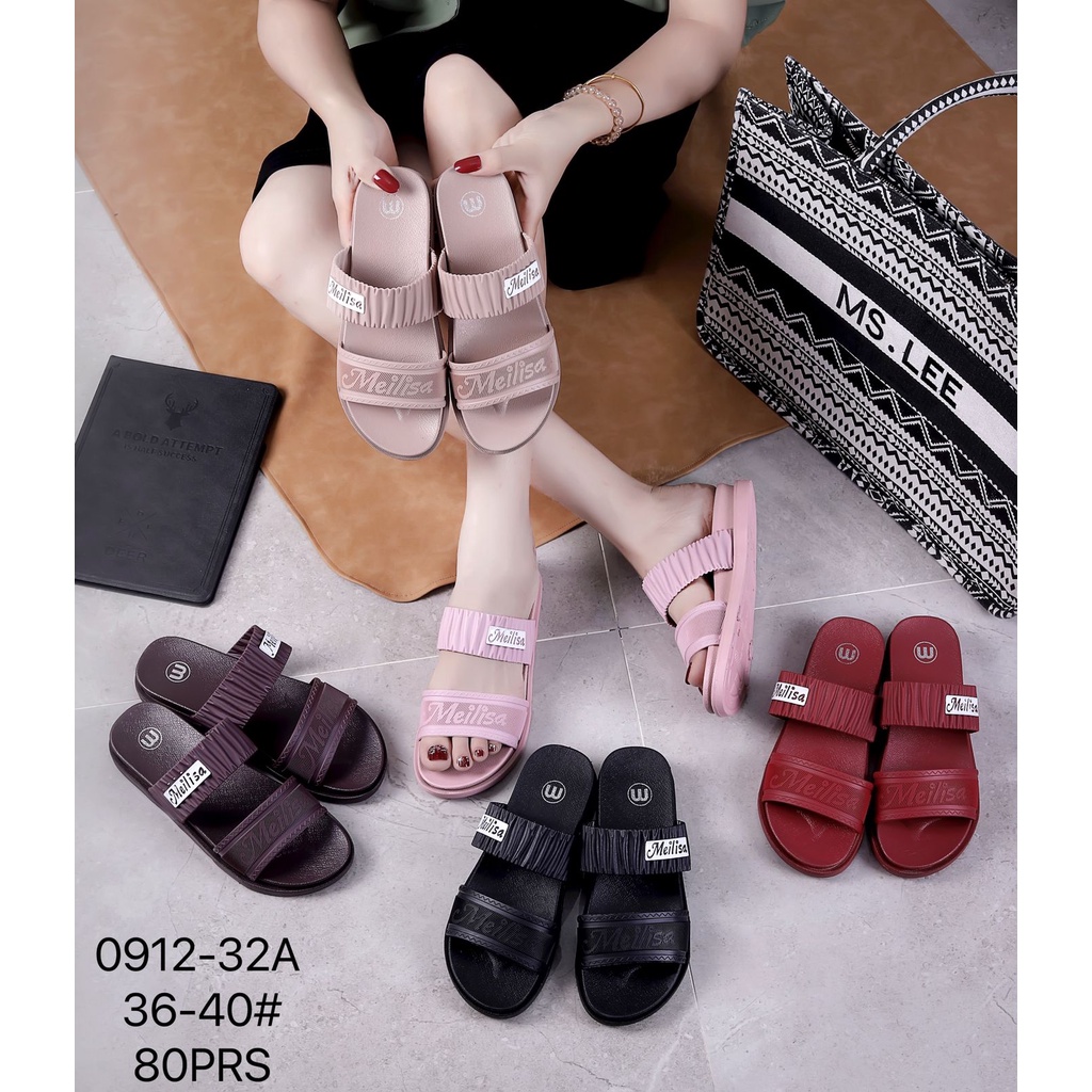 Sandal Slop Wanita Ban 2 Motif Kerut Simple Elegant Import Meilisa 0912-32a 36-40