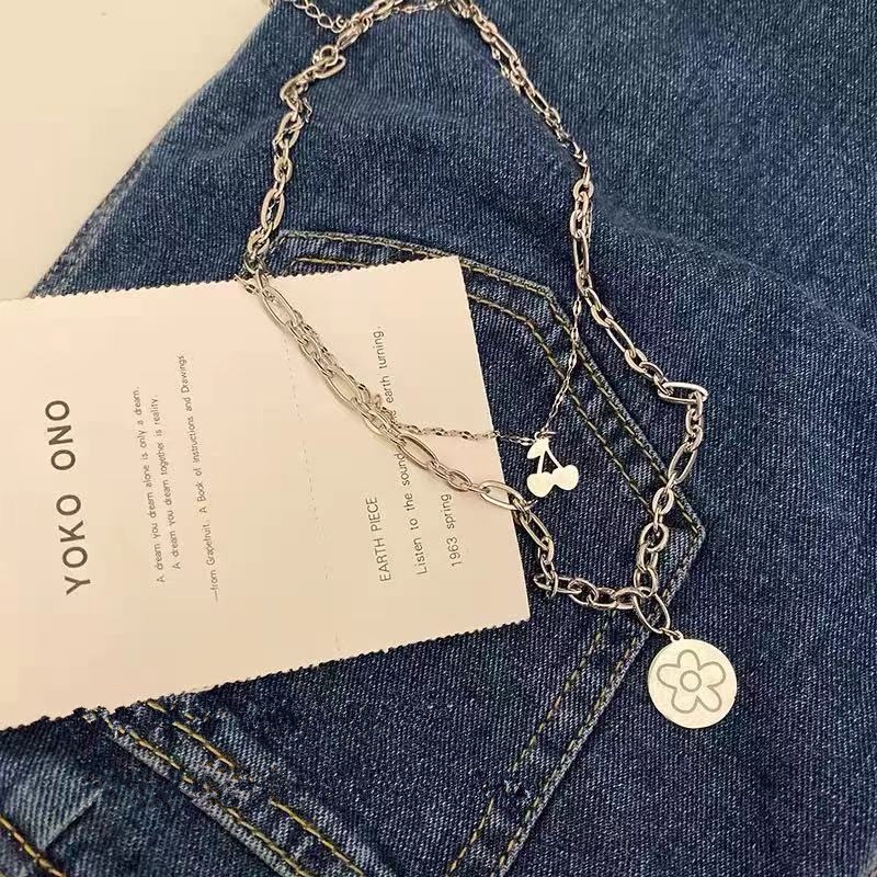 Jepang dan Korea baja titanium kalung untuk wanita twin cahaya mewah minoritas kalung 2021new in pop