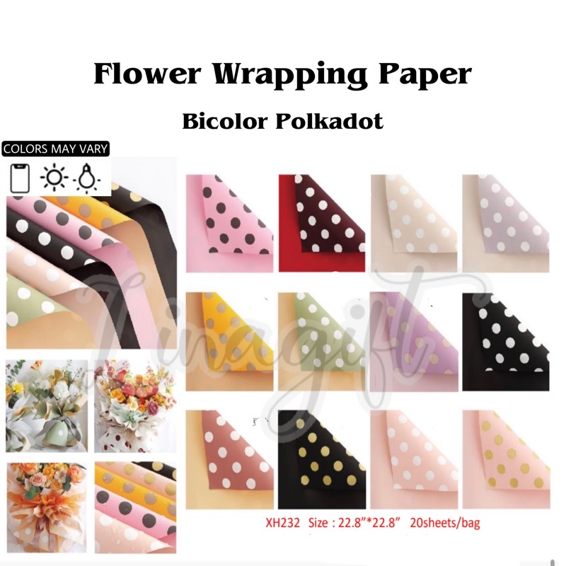 ( 5 Lembar ) BICOLOR POLKADOT - FLOWER WRAPPING PAPER BICOLOR POLKADOT PLASTIC CELLOPHANE KERTAS BUNGA KARANGAN BUKET FLORIST