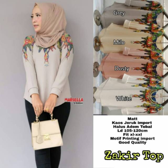 Zakir top, top, atasan wanita, atasan muslim, atasan modis, atasan fashionable, motif bunga, kaos