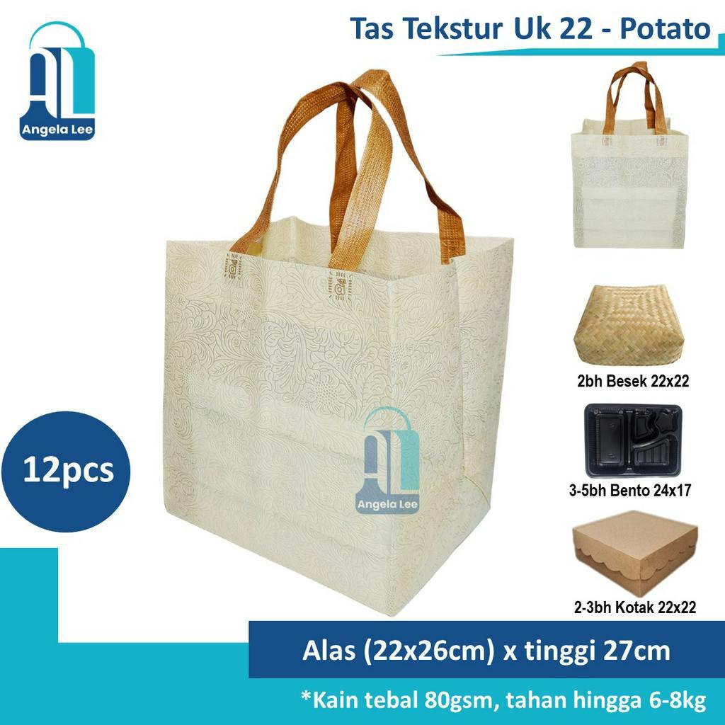 12pcs Tas Kain Spunbond Motif Timbul Tekstur Mewah muat 3box 22x22 Hajatan Syukuran Souvenir