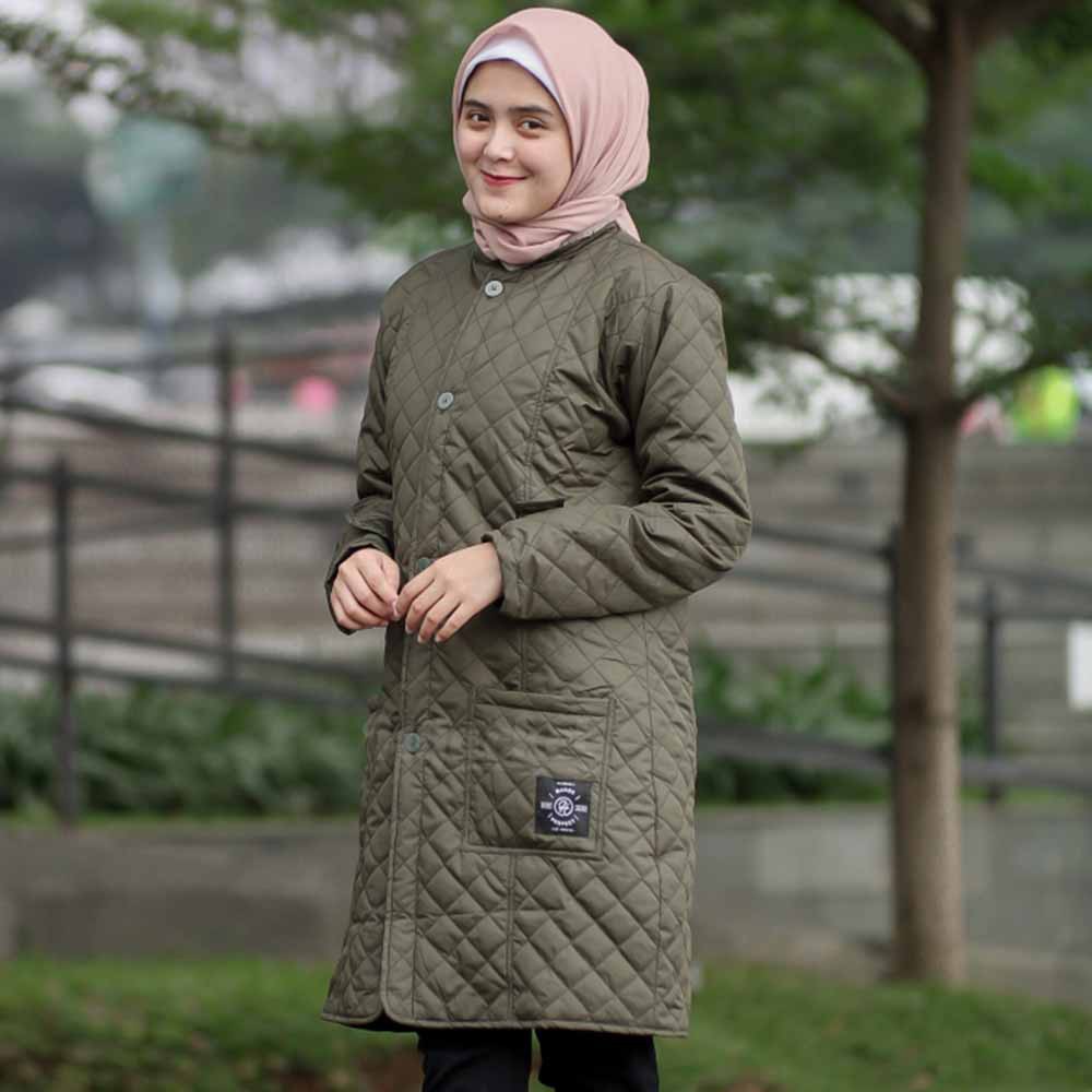 Jaket Jacket Panjang Wanita Cewek Cewe Muslimah Hijabers Hijaket Kekinian Terbaru Hijacket HJ BLV-Hijau
