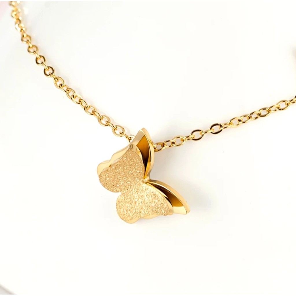 Gelang Tangan Titanium Aksen 2 Kupu - Kupu Warna Rosegold, Gold dan Silver