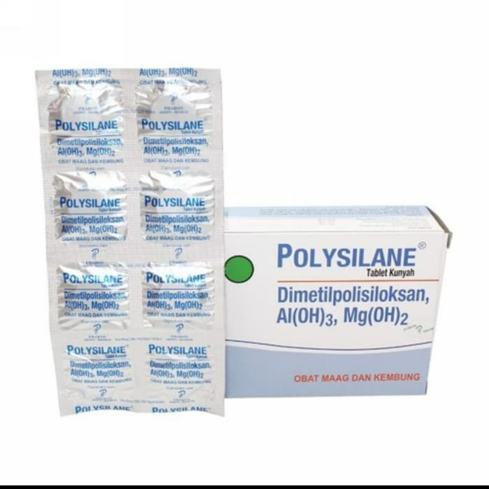 Terbaru!! Polysilane Tablet - Box 5 Strip @ 8 Tablet Kunyah - Obat Maag dan Kembung