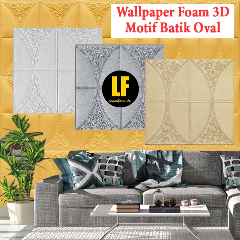 AA Wall paper Foam 3D Bata Motif Batik Oval WallPaper Sticker Premium