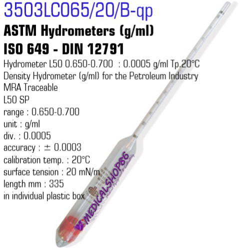 ASTM Hydrometer 0.650-0.700 ALLA FRANCE cat 3503LC065/20/B-qp