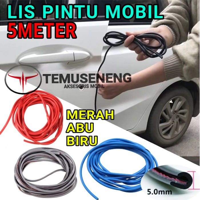 5 METER KARET PELINDUNG PINTU MOBIL LIS MERAH EKSTERIOR DOOR GUARD RED