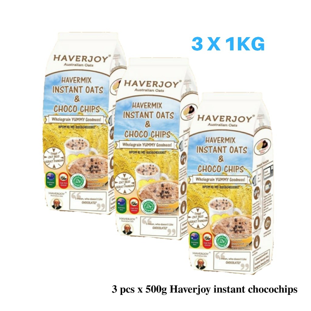 

x 3 pcs x 1kg Haverjoy havermix Instan Oats & Choco Chips (putih 1,2kg x 3)
