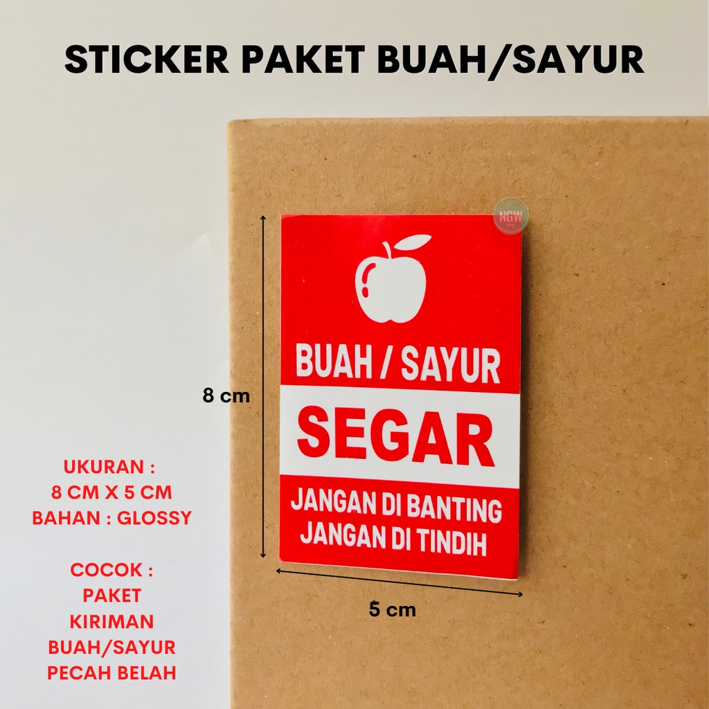 Sticker fragile paket buah sayur 8x5 ecer