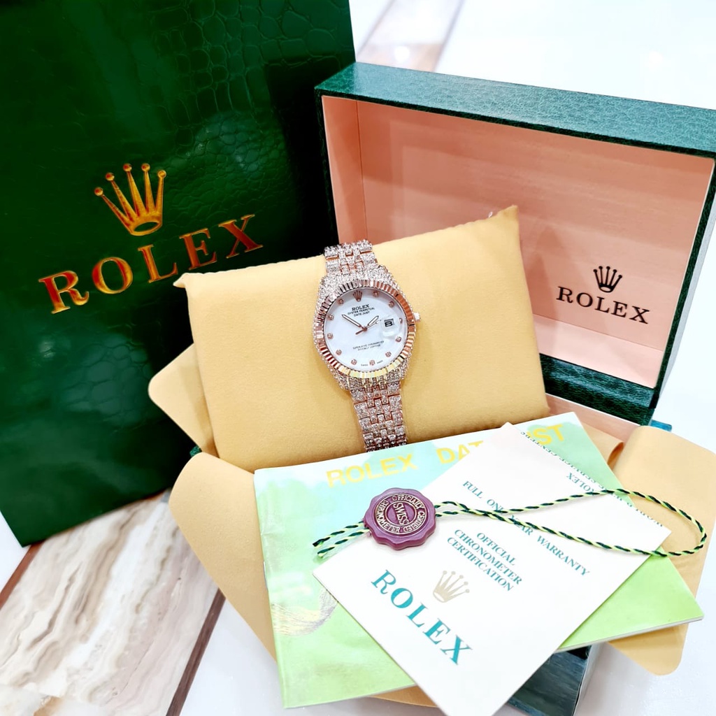 ( COD ) Jam Tangan Wanita Rolex Datejust Diamond M180991J Tanggal Aktif Full Set Paket Free Baterai 