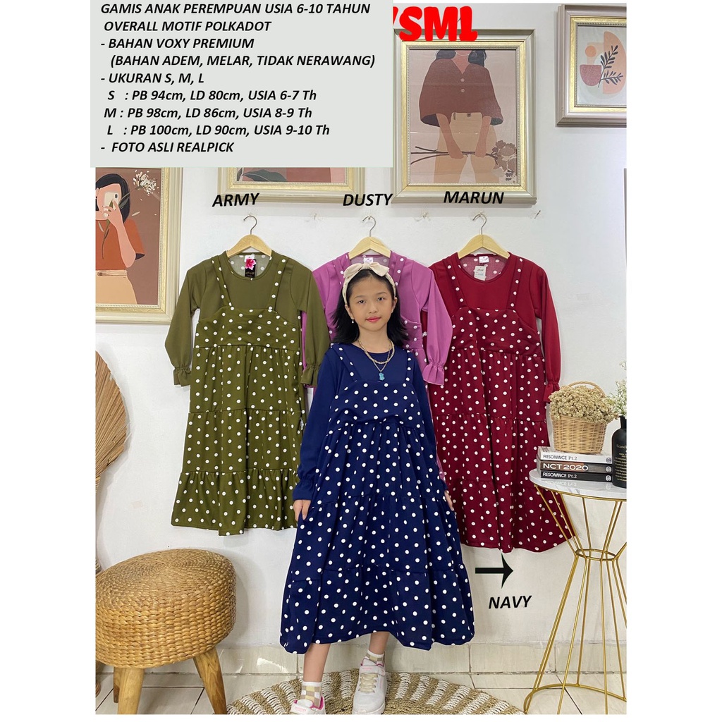 Obral GAMIS ANAK PEREMPUAN UKURAN 6 - 10 TAHUN OVERALL MOTIF POLKADOT
