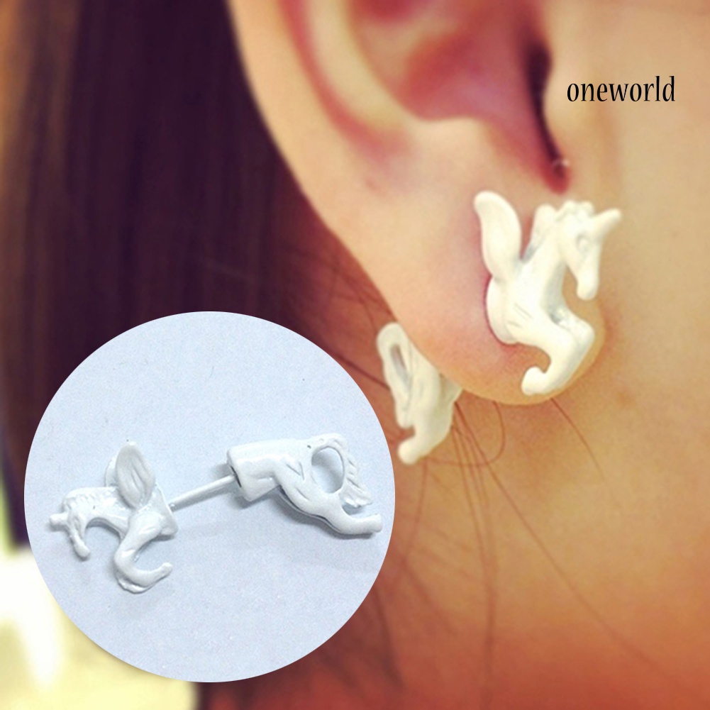 OW@ 1Pc Women Punk Cool Stereoscopic Unicorn Horse Impalement Ear Stud Earring